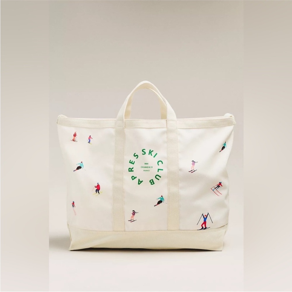 Anthropologie Oversized Slouchy Printed Apres Ski Club Canvas Tote - Picture 2 of 8